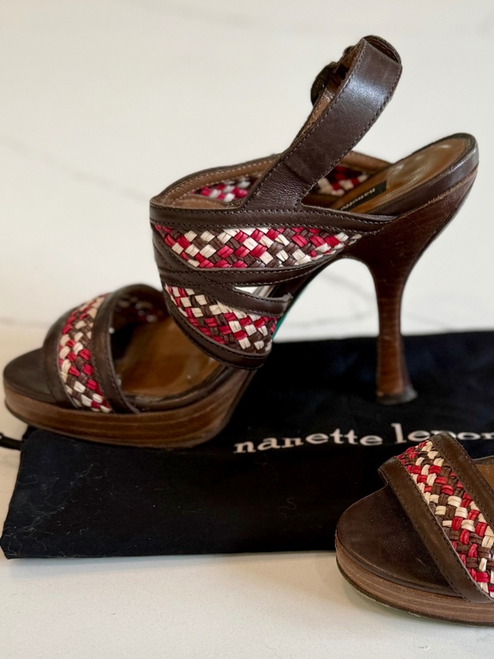 Nanette Lepore heeled sandals, size 6.5, multi color